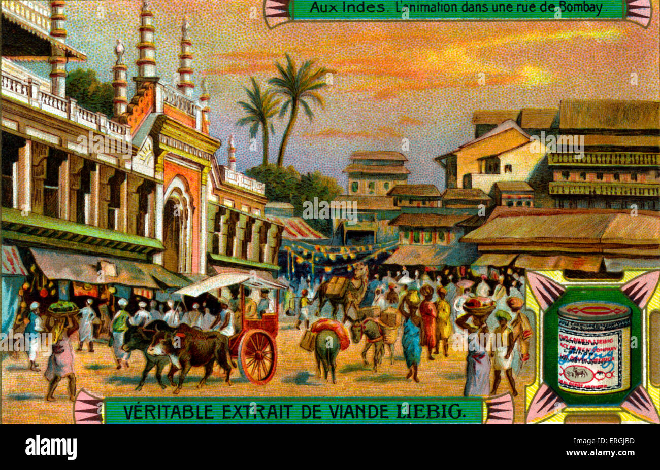 Tirage Photographique Vintage Bombay Vers 1900 - Rue En Inde, Format 6,5x11,5 Cm - Original D'époque