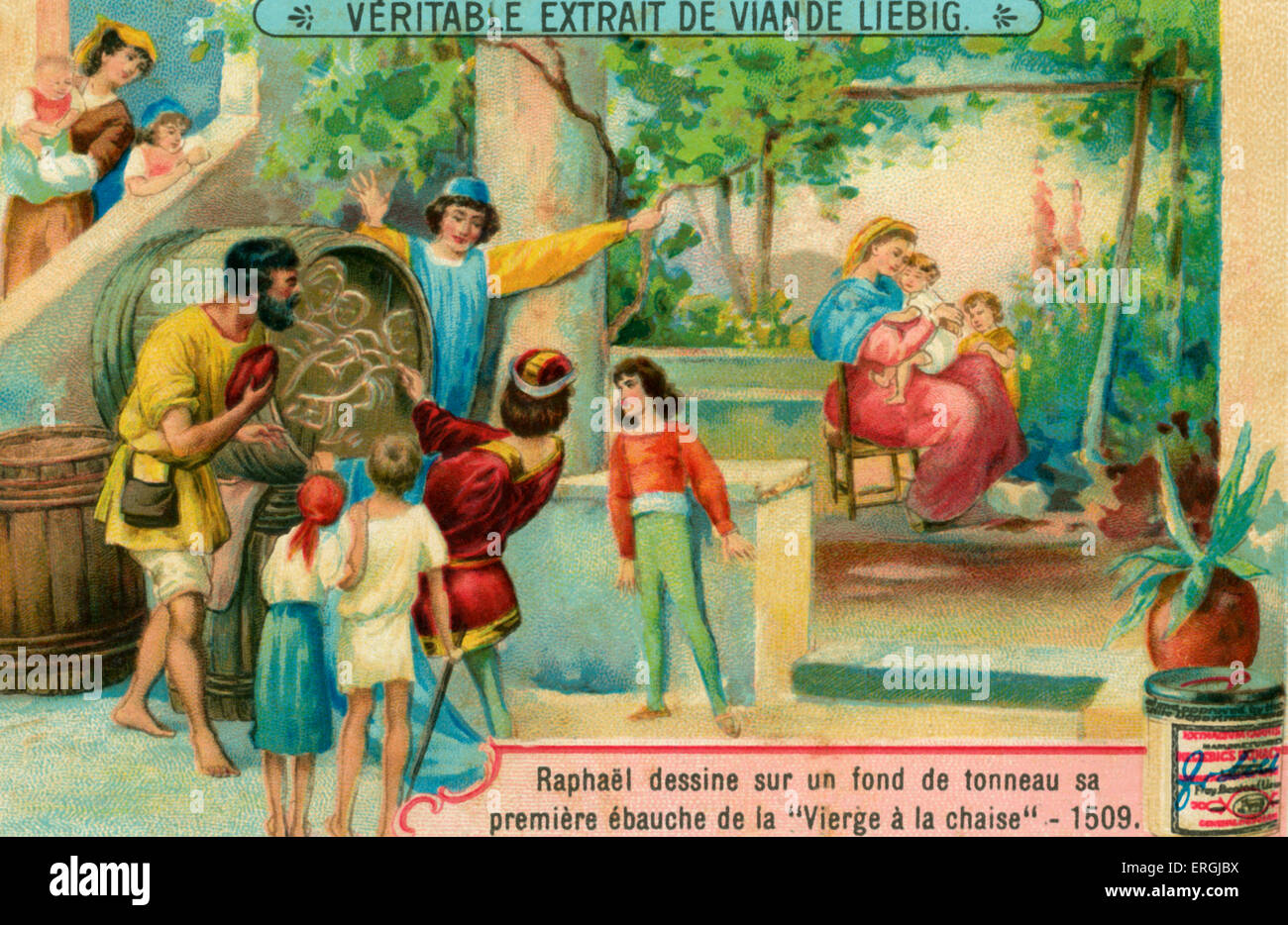 Raphael dimensions première esquisse de 'Madonna della seggiola" sur le fond du baril, 1509. Illustration d'un épisode de la Banque D'Images