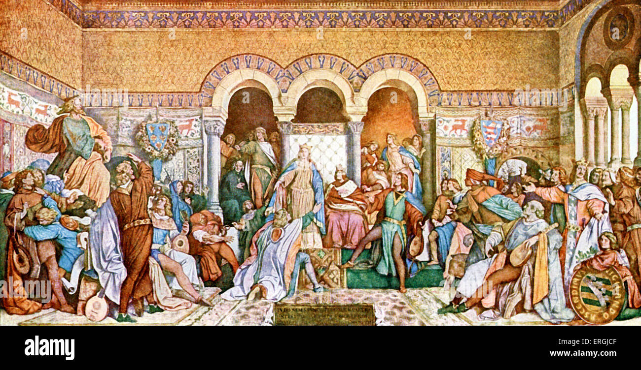 Le concours des chanteurs à la Wartburg Castle (1206). Moritz von Schwind fresques au château de Wartburg. La salle des troubadours Banque D'Images