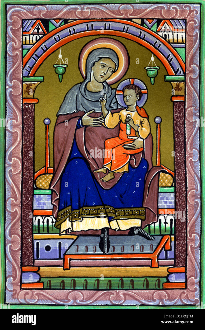 Vierge Marie et l'enfant. Après le dessin du 13e siècle. Banque D'Images