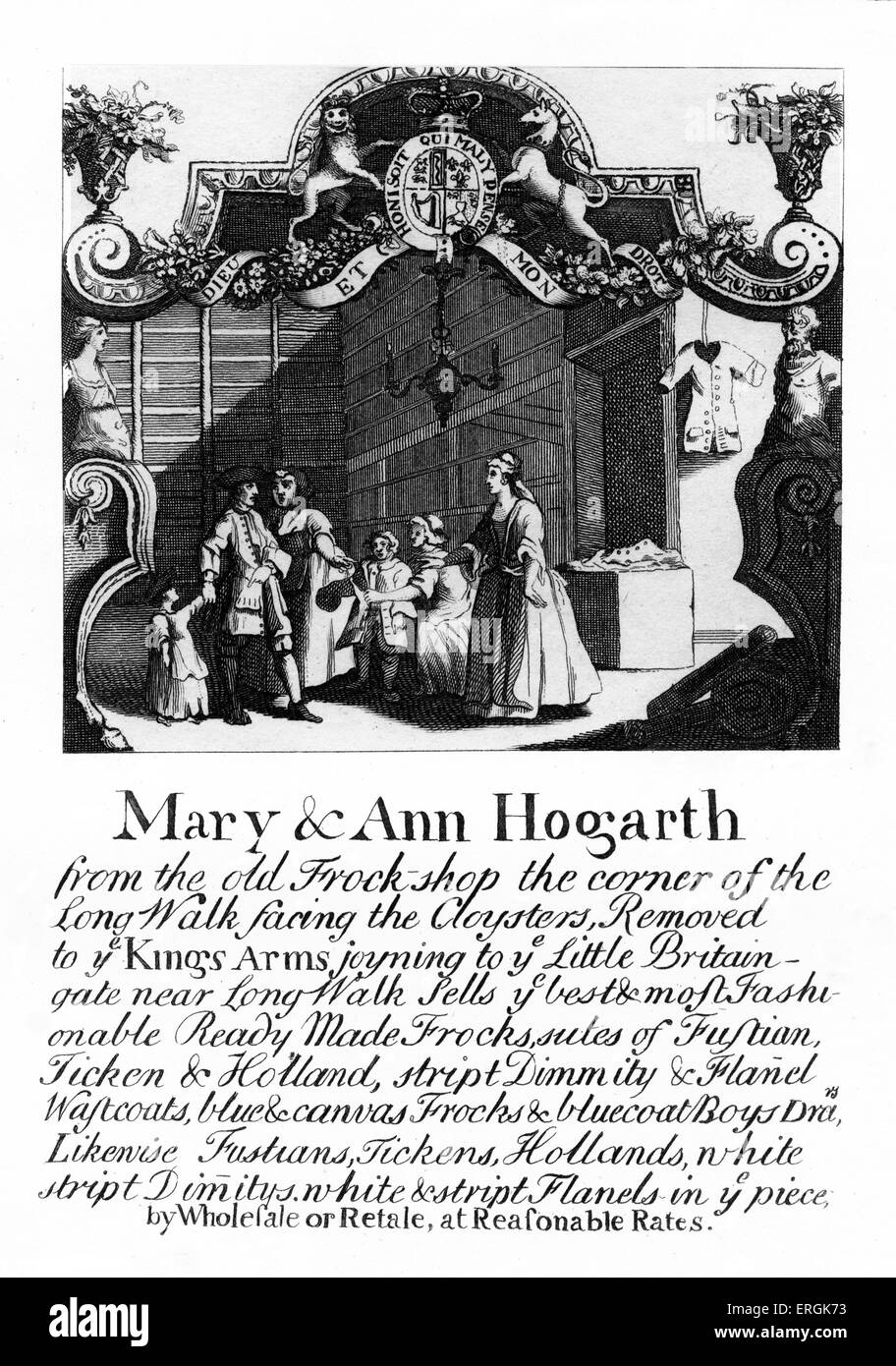 Hogarth's annonce pour le linge de ses sœurs-shop. Gravée par Thomas Cook. Sous-titre suivant : Mary Ann & Hogarth de la vieille Jaquette Banque D'Images