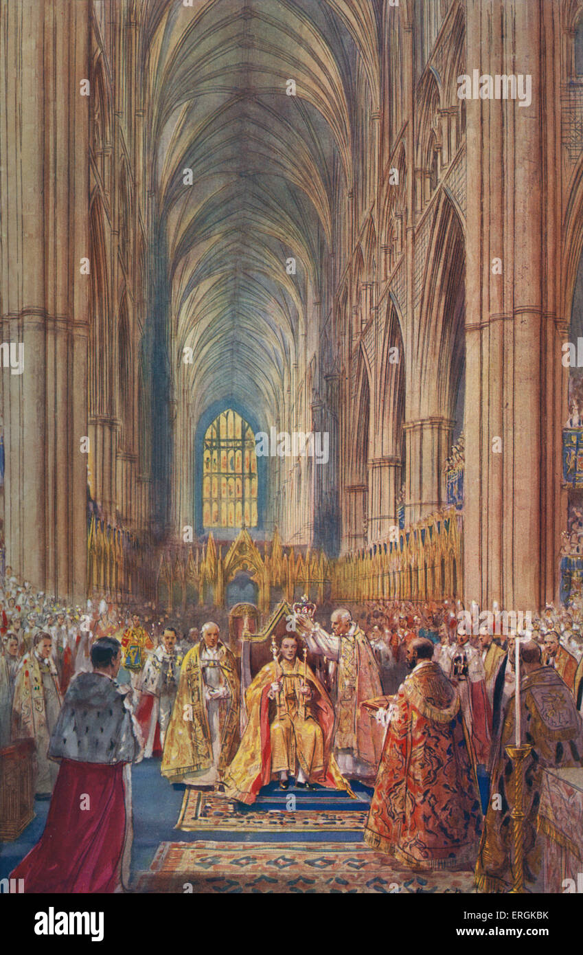 Le couronnement du roi George VI : 'La loi du couronnement", 1936. D'après une peinture de Henry C. Brewer. George VI (1895-1952) Banque D'Images