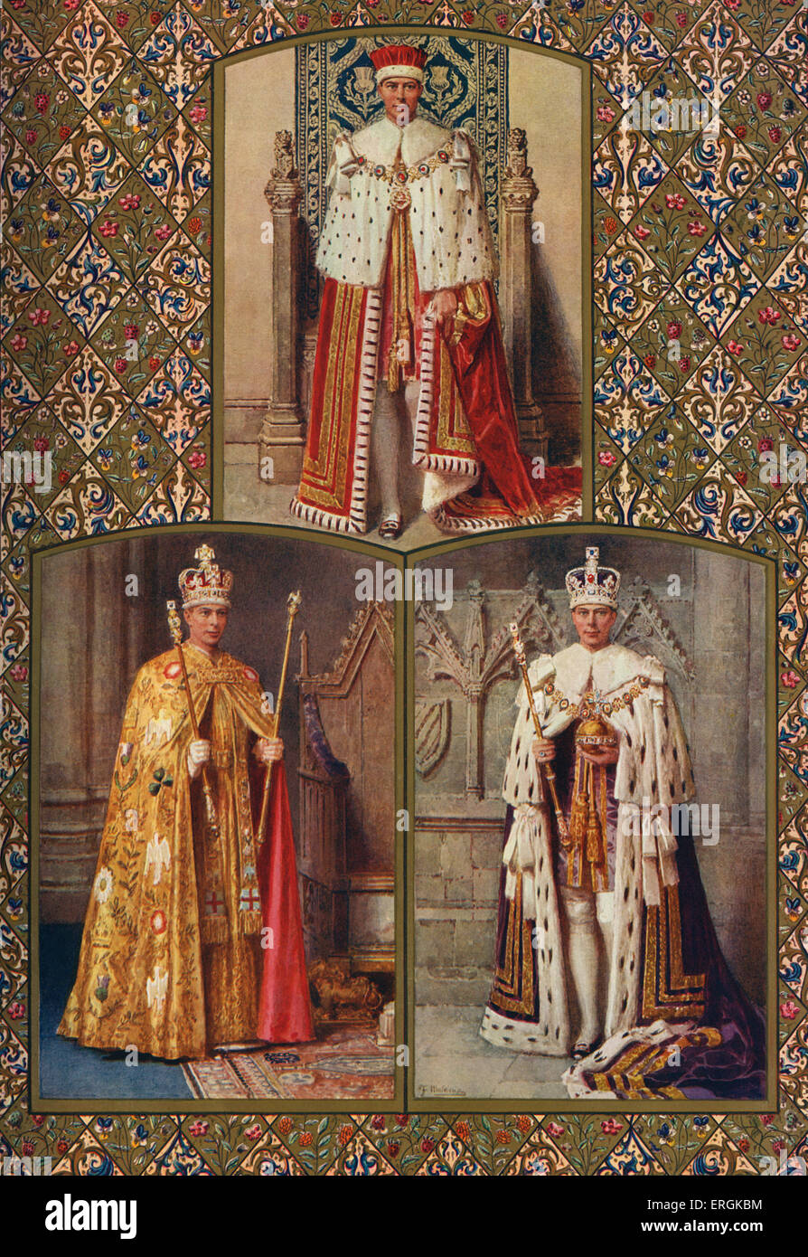Le couronnement du roi : "le couronnement du roi : les robes robe pourpre d'État ; le manteau impérial d'or ; et la robe de Banque D'Images