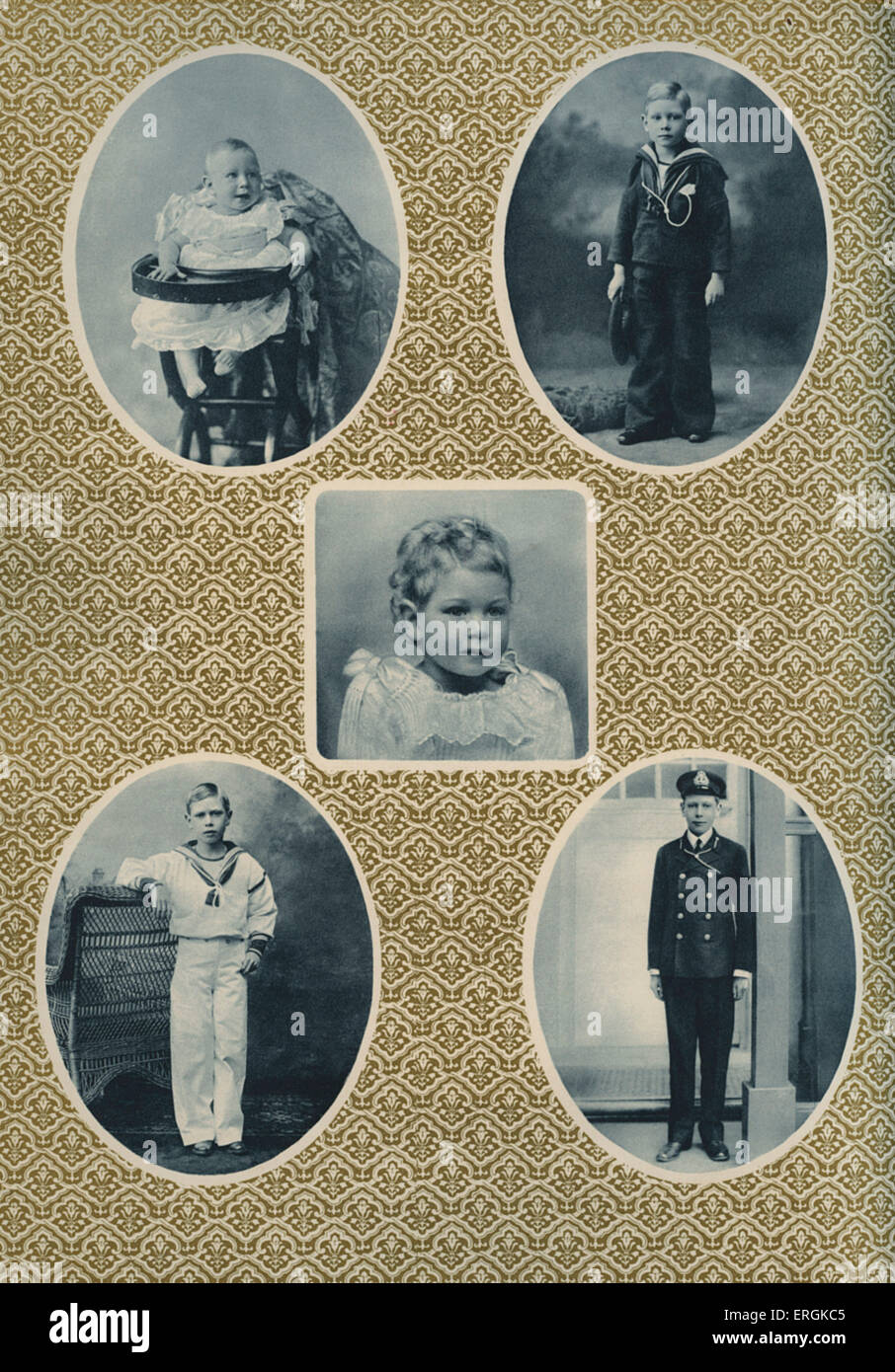 Le roi George VI, de un à quinze, à l'occasion de son couronnement, 1936. En haut à gauche, en 1897, à l'âge de l'un ; Centre, 1898, deux ans ; Banque D'Images
