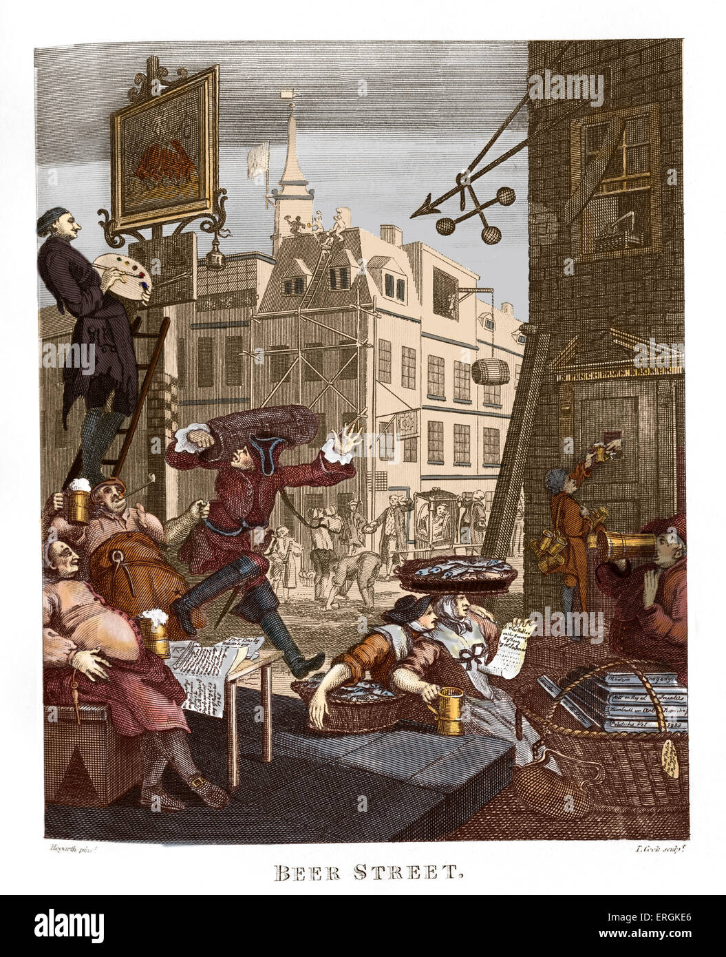 Rue de la bière par William Hogarth, 1751. Combinée avec du gin lane, ces  gravures ont appuyé la Loi de 1751 Gin.gravé par Thomas Photo Stock - Alamy