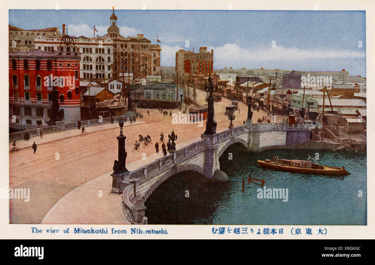 Mitsukoshi de Nihonbashi, Tokyo, Japon. Représenté fait partie de la Tokyo Docklands, le pont entre Mitsukoshi et Nihonbashi, entre autres caractéristiques industrielles au début du xxe siècle. Banque D'Images