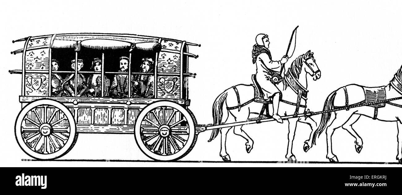 Un folkwain - un chariot français importés de Flandre au xiiie siècle. Après l'original par Herbert Norris artiste est mort Banque D'Images