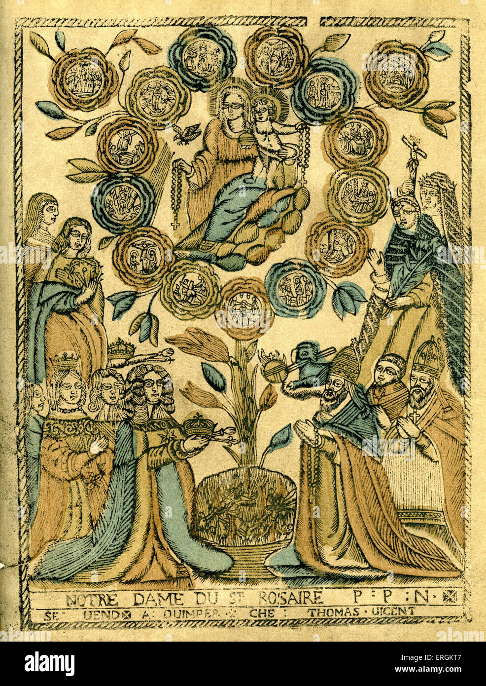 Notre Dame du Rosaire (Anglais : Notre Dame du Saint Rosaire) - à partir de la gravure (imprimé) par Thomas Vincent, Quimper, France, début Banque D'Images