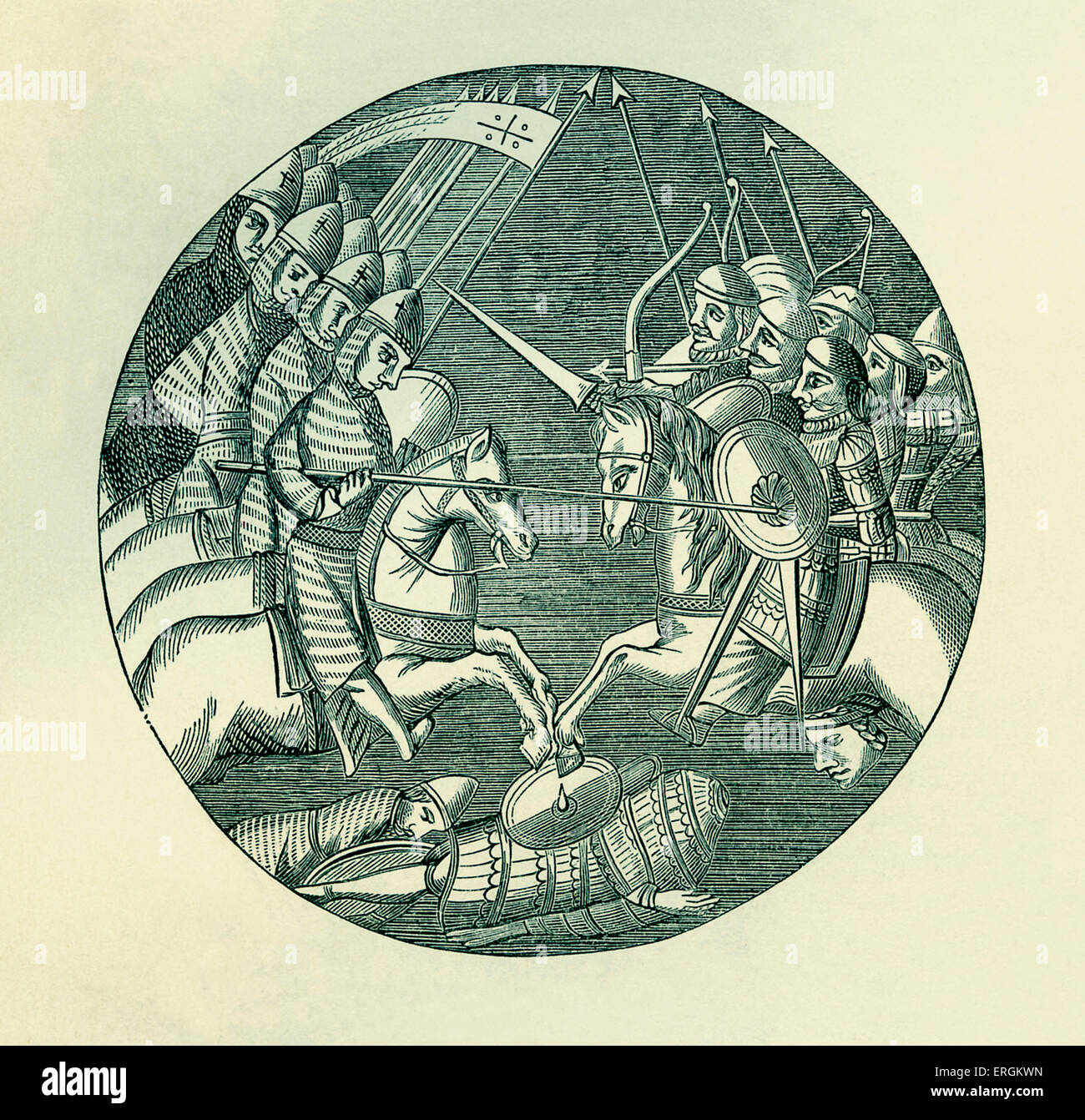 Combat entre croisés ( européens) et les Sarrasins (« musulmans'). Illustration de combats durant les guerres de religion du 11e Banque D'Images