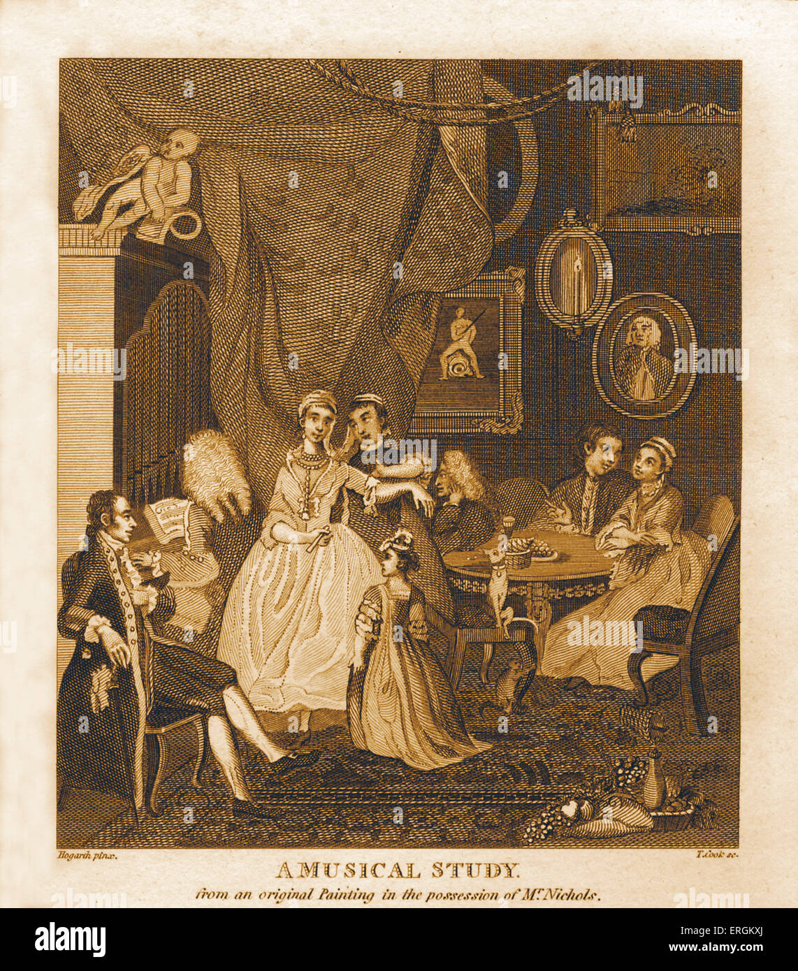 Une comédie musicale réalisée par William Hogarth, 1809. Gravée par Thomas Cook. George Handel (1685-1759) se trouve au clavecin. Banque D'Images