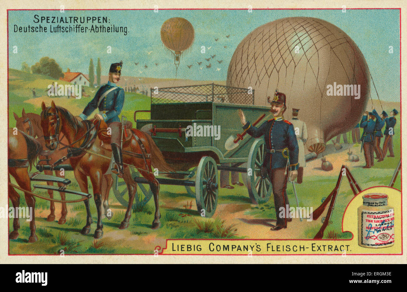 Dirigeable allemand division. (Allemand : Deutsche Luftschiffer-Abtheilung). Carte Liebig, troupes spéciales (allemand : Spezialtruppen),1897. Banque D'Images