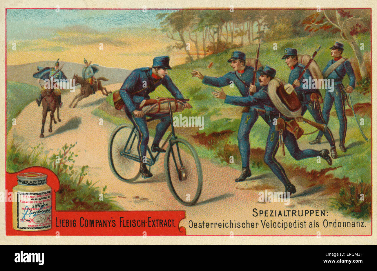 L'ordre dans l'armée autrichienne à vélo (allemand : Oesterreichischer Velocipedist Ordonnanz la SLA. Carte Liebig, troupes spéciales Banque D'Images
