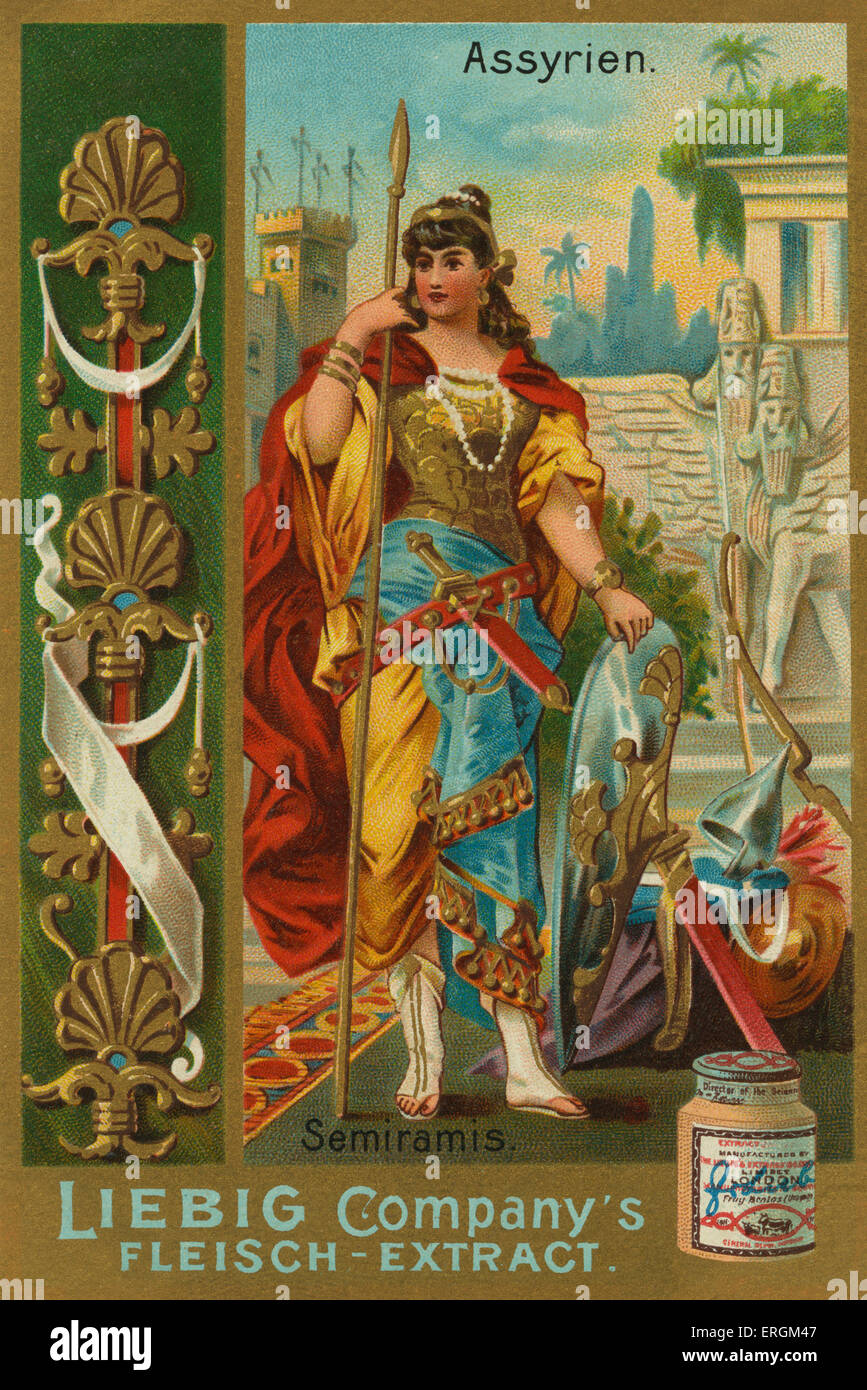 Semiramis- reine assyrienne de Shamshi-Adad V (824 av. J.-C.-B. 811). Carte Liebig, femmes célèbres de l'antiquité, 1897. Banque D'Images