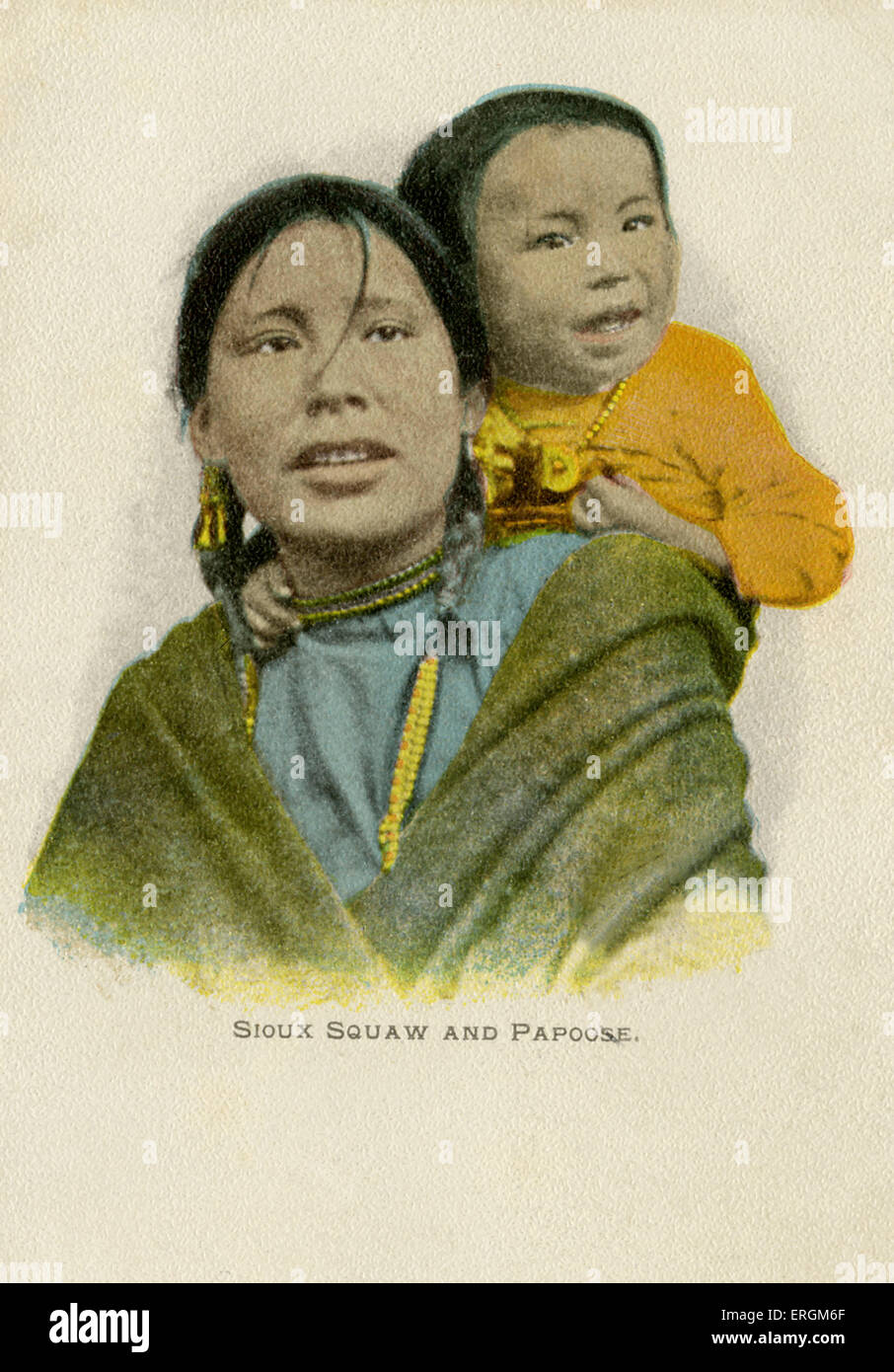 Femme sioux et l'enfant. Les Sioux occupent des réserves dans le Dakota, Minnesota et l'Iowa. Banque D'Images