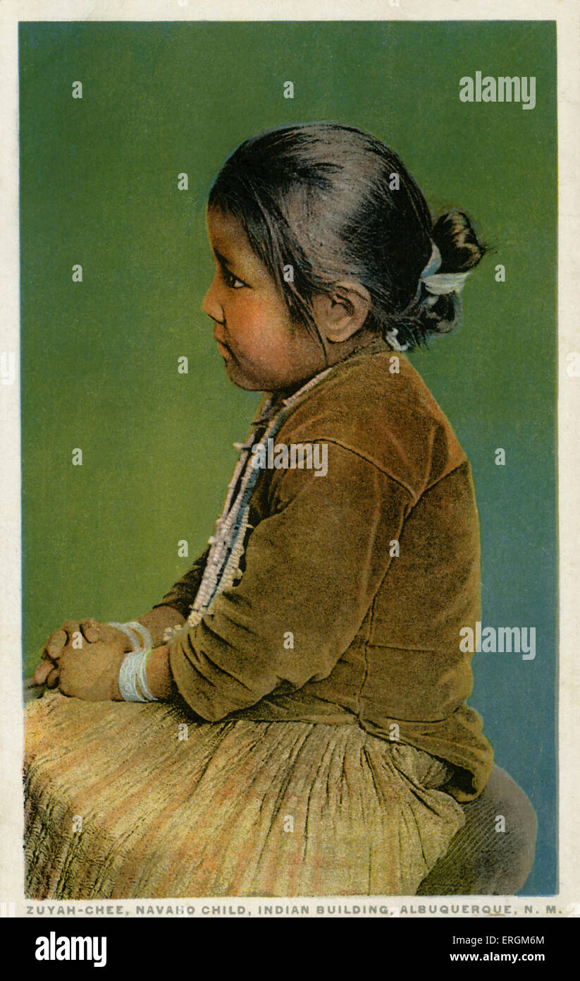 Zuyah-Chee, enfant Navajo, Albuquerque. Aujourd'hui, les Navajos américains occupent un certain nombre de réserves dans l'Arizona et le Nouveau Mexique. Banque D'Images