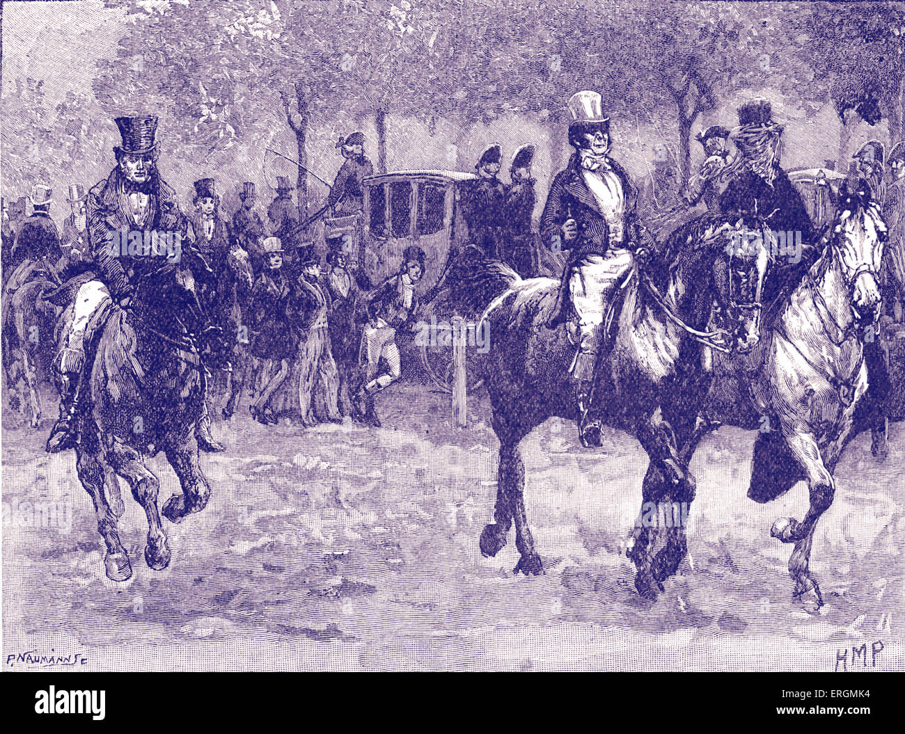 Rotten Row en 1830. Voie large sur le côté sud de Hyde Park, Londres, UK. Banque D'Images