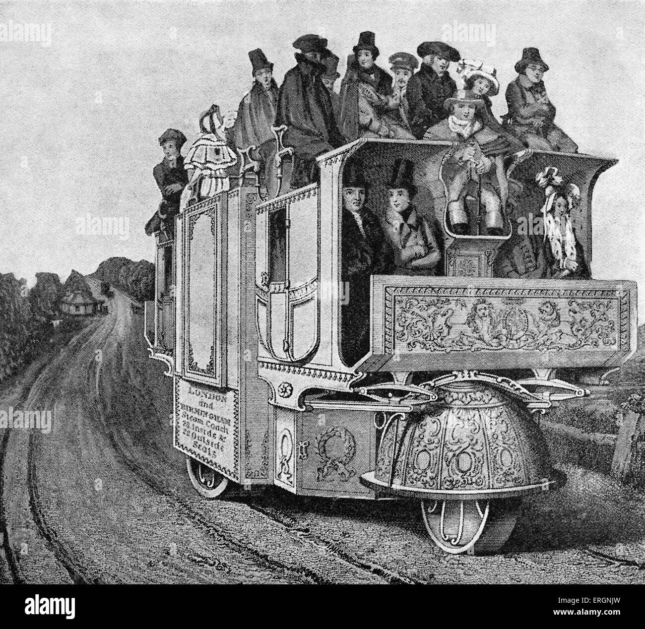 Transport routier à vapeur fonctionnant entre Londres et Birmingham en 1835. Construit par William Church, inventeur américain. (1778-1863) Banque D'Images