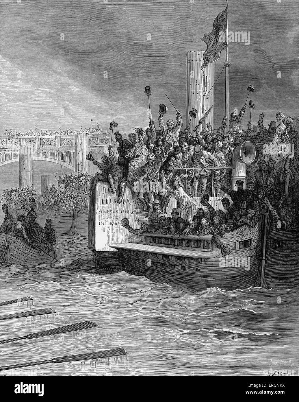 La course - Oxford et Cambridge Boat Race. Gravure de Gustave Doré, de 'London, un pèlerinage, par Gustave Doré et Blanchard Banque D'Images