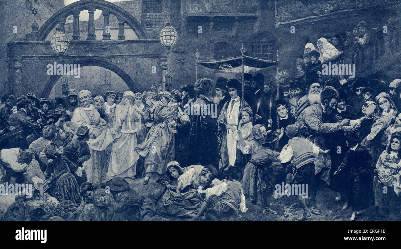 Scène de mariage juif en Galice.mariée voilée est accompagnée de la canopée de mariage connu comme un chouppah, ou huppah, chupah ou Banque D'Images