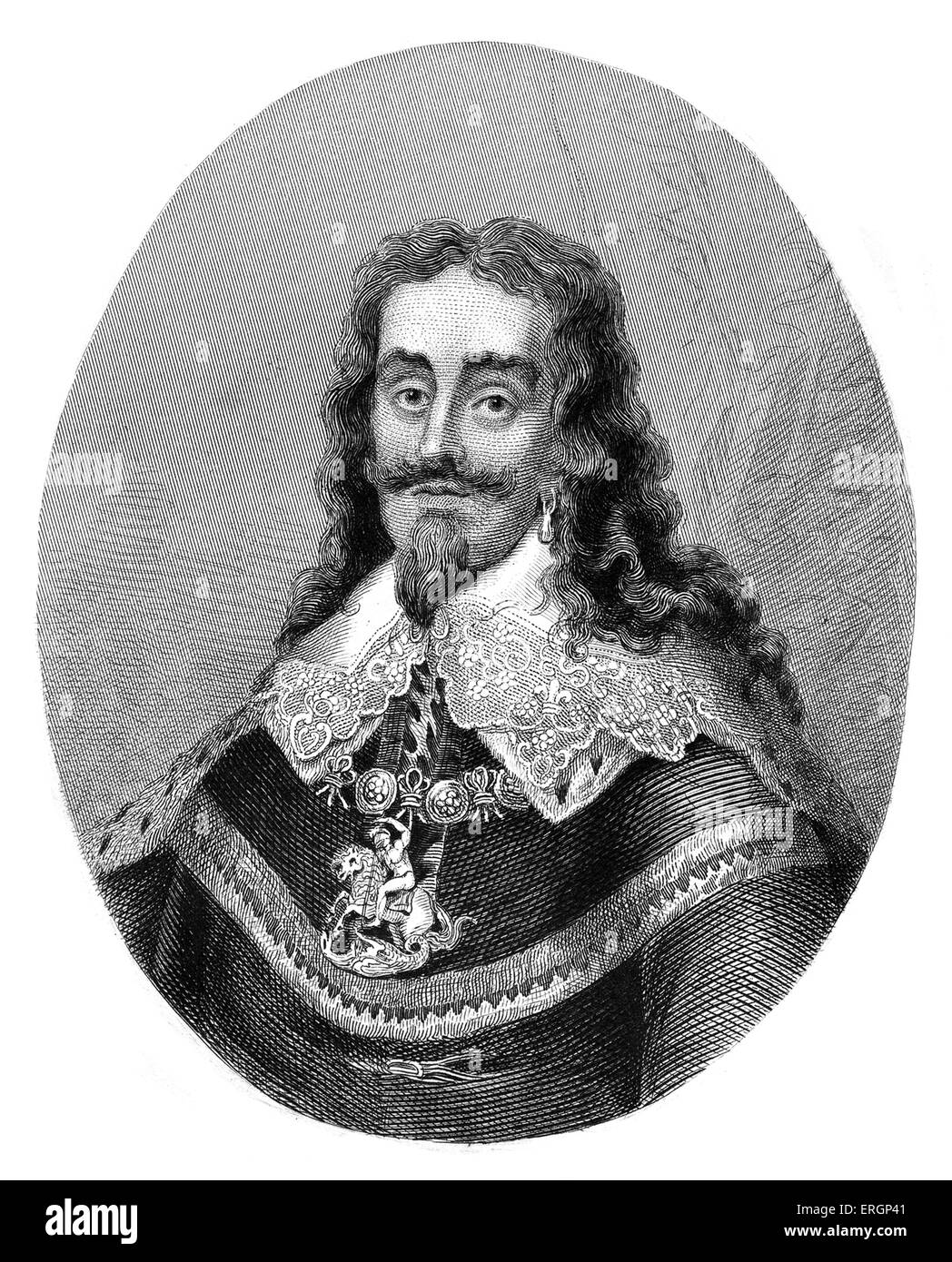 Charles I, portrait. Monarch des trois royaumes d'Angleterre, d'Écosse et d'Irlande du 27 mars 1625 jusqu'à son exécution en Banque D'Images