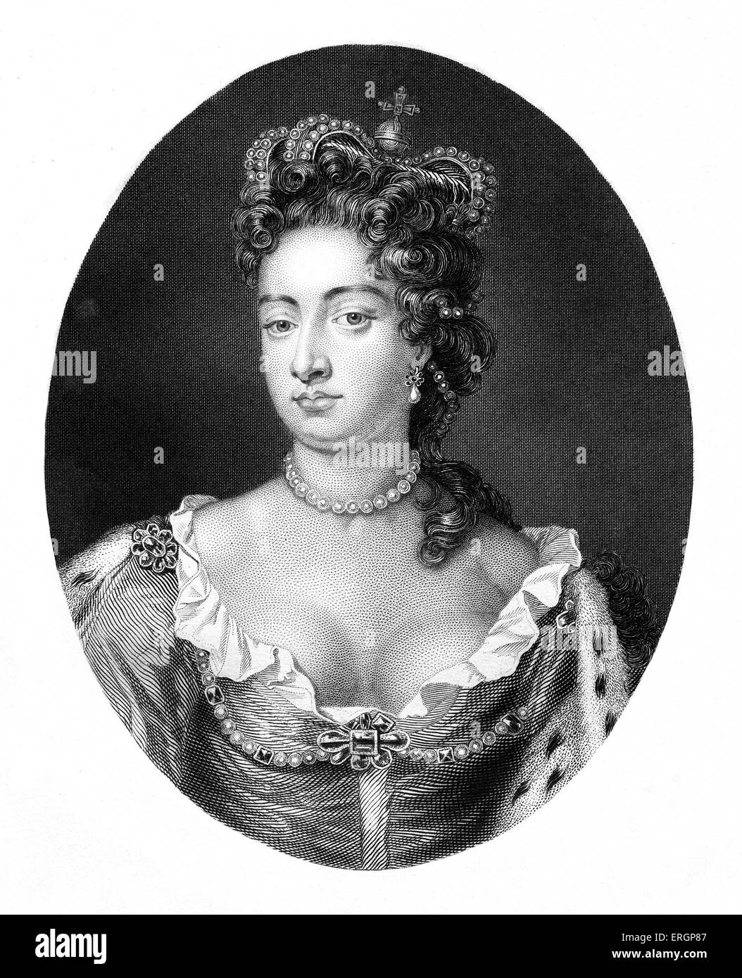 Anne, reine de Grande-Bretagne, portrait, 6 février 1665 - 1er août 1714. D'après une peinture de Sir Godfrey Kneller. Banque D'Images