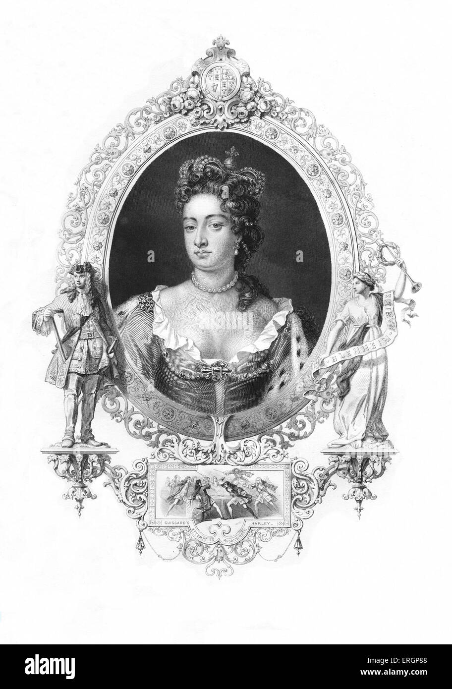 Anne, reine de Grande-Bretagne, portrait, 6 février 1665 - 1er août 1714. D'après une peinture de Sir Godfrey Kneller. Banque D'Images