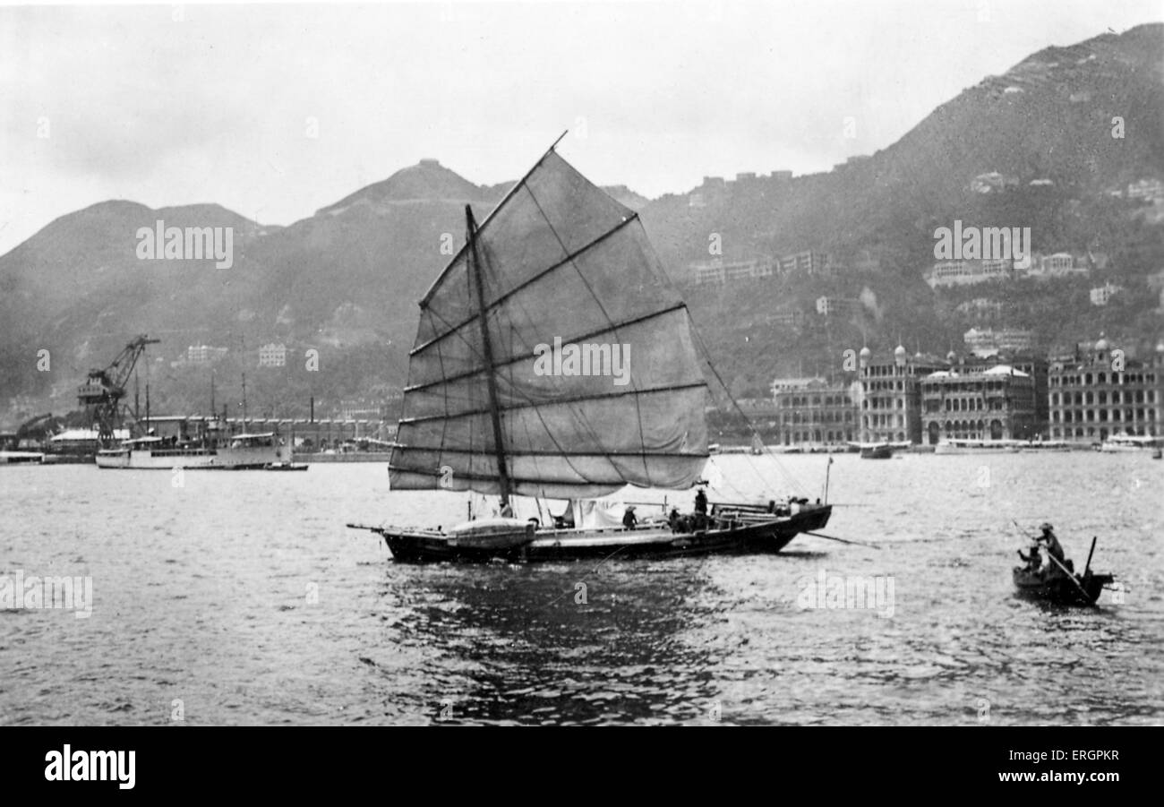 Chinese junk ship. Au début du xxe siècle. La Chine, Hong Kong sous administration britannique. Banque D'Images