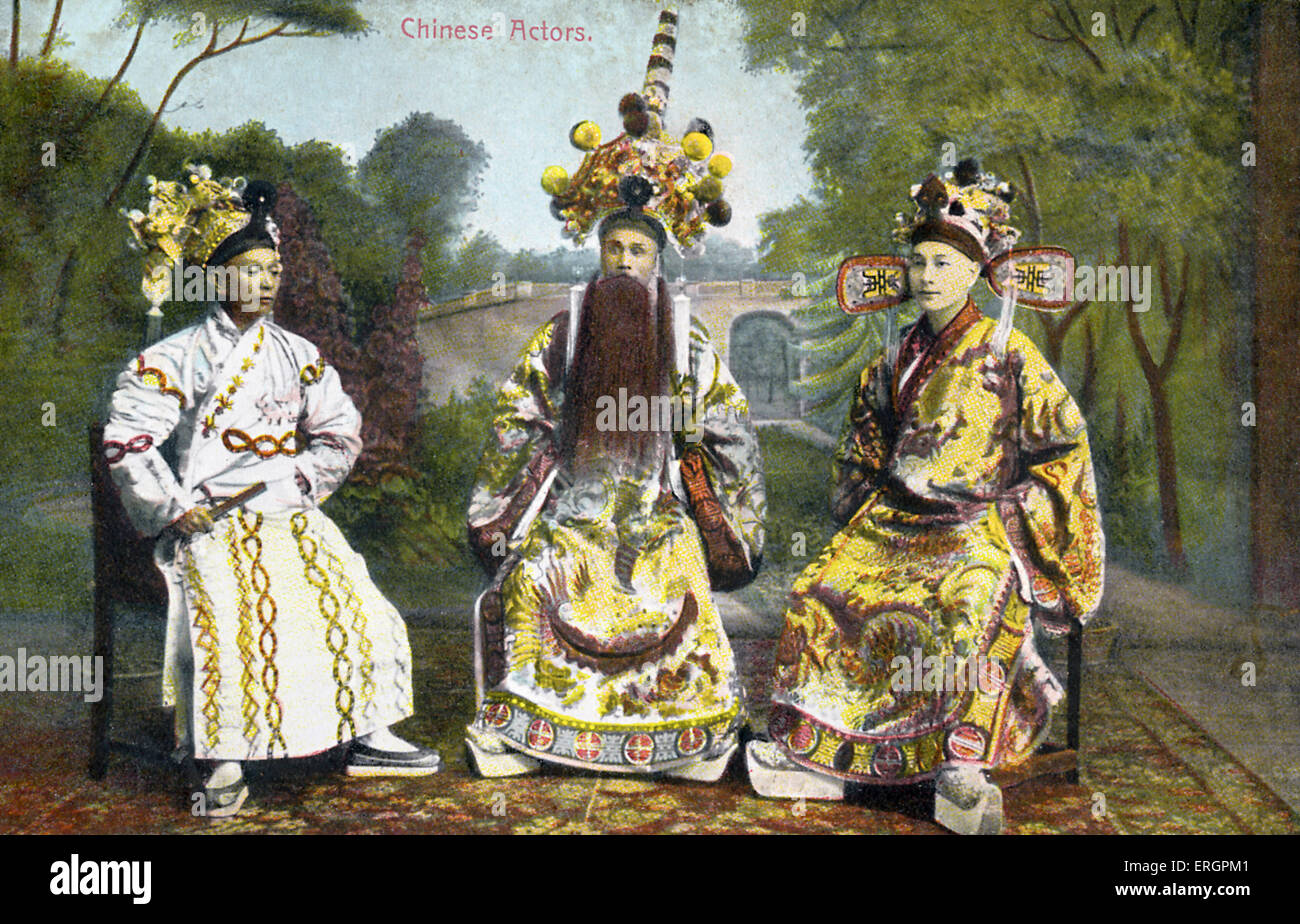 Groupe d'acteurs chinois. Au début du xxe siècle. La Chine, Hong Kong sous administration britannique. Banque D'Images