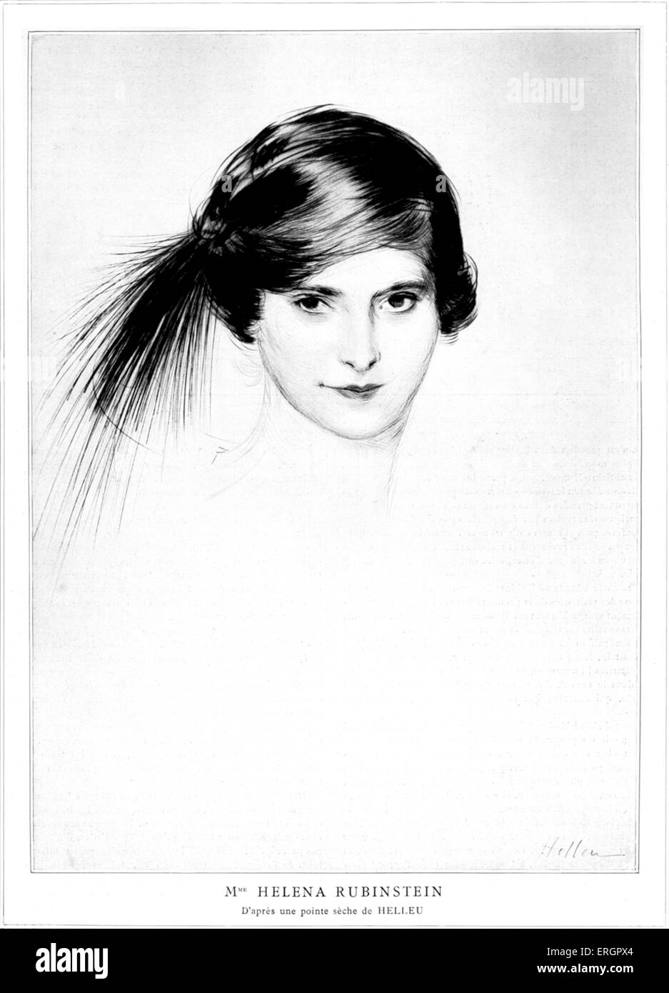 Helena Rubinstein, entrepreneur cosmétique américaine. Portrait, après l'eau-forte par Paul César Helleu, 1912. Le Français Banque D'Images