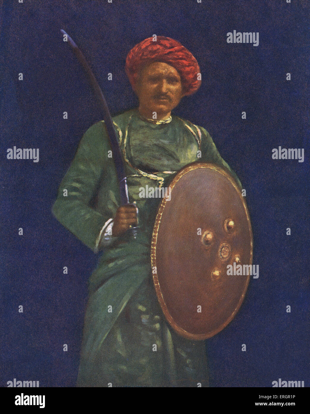 "La retenue", un soldat de Rajgarh, un État princier de l'Inde pendant le Raj britannique, portant une épée courbe' et 'talwar Banque D'Images