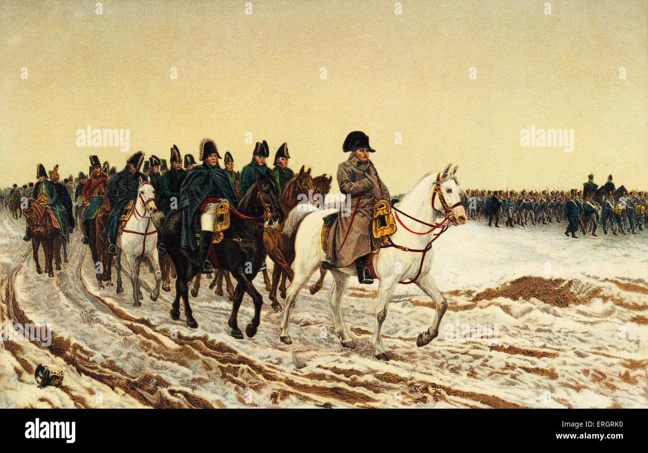 Napoléon Bonaparte en 1814 avec son armée au cours de la campagne en français (Campagne de France). Napoleon I. Fédération de carte postale. Banque D'Images