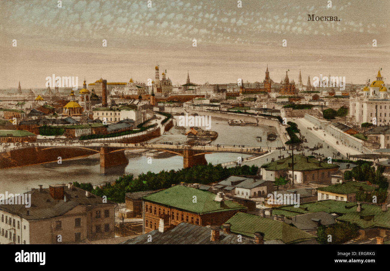 Vue de Moscou, au début du xxe siècle. Pre-Bolshevik, Pre-Revolution la Russie. Carte postale colorisée, estampillée 1909. Banque D'Images