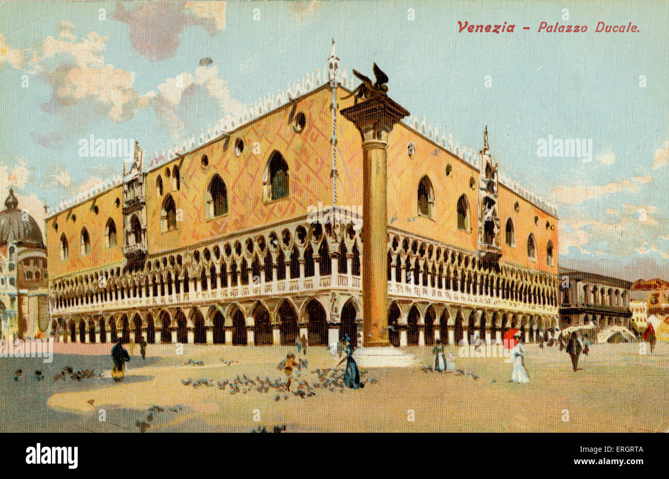 / Venzia Venise - Palazzo Ducale fin du xixe début du xxe siècle, les gens se promener dans le square Carte Postale Banque D'Images