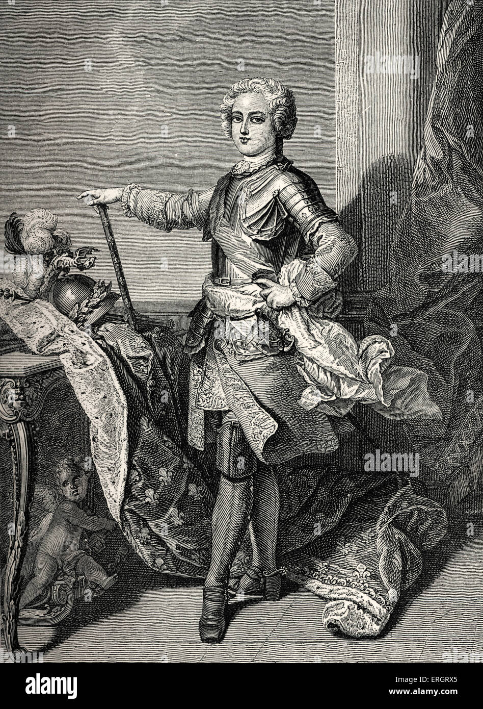Le roi Louis XV - portrait dans sa jeunesse après peinture par Vanloo. Monarque français. 1710 - 1774 - 1774 1715, a statué. Banque D'Images