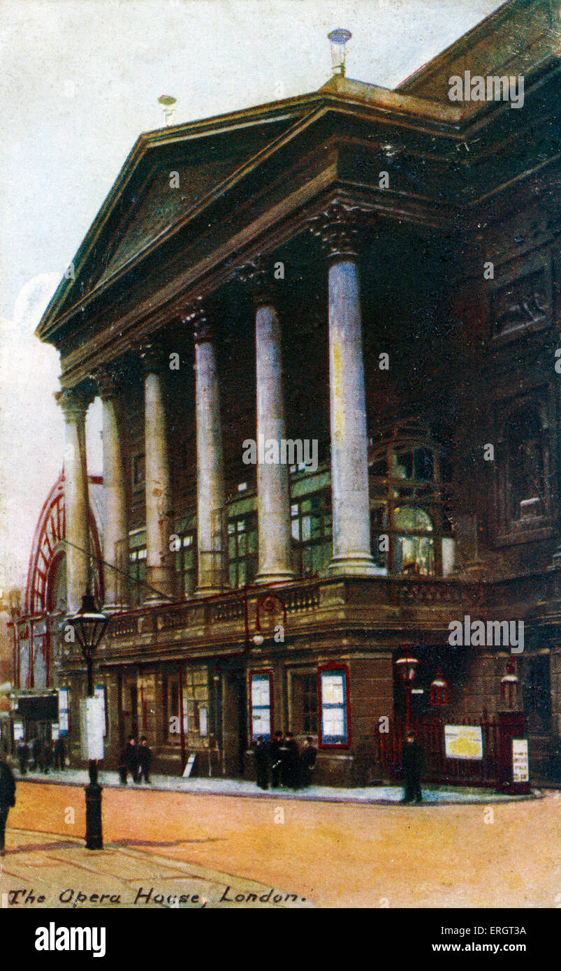 Royal Opera House Londres l'extérieur du célèbre façade. Carte postale estampillée 1908. Banque D'Images