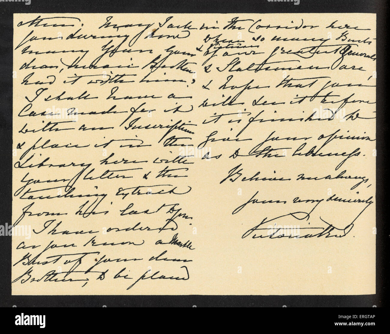 La reine Victoria - lettre manuscrite de Mlle Mary Augusta Gordon, la remercier de la bible qu'elle a reçu en cadeau. En date du Banque D'Images
