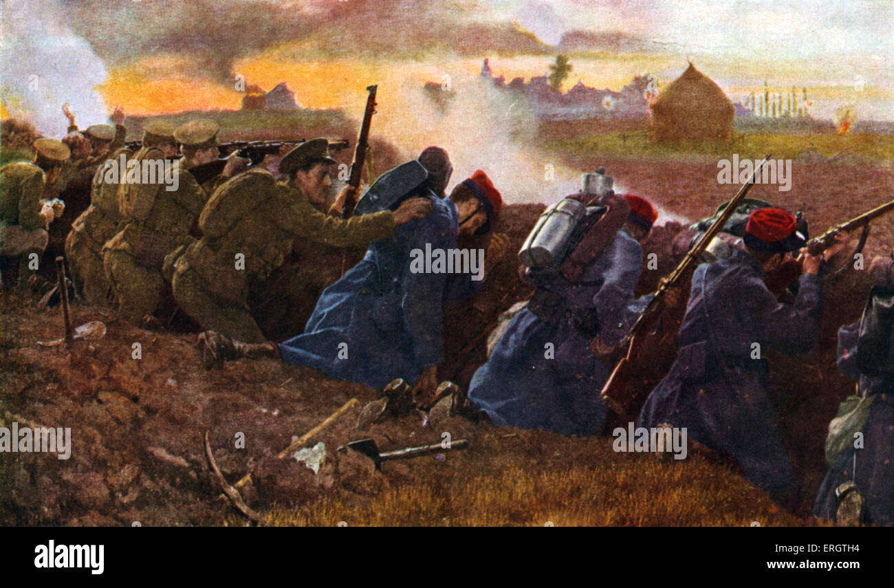 Les troupes britanniques combattant avec les Français pour arrêter la première ruée allemande, l'automne 1914. Au cours de la Grande guerre/ La Première Guerre mondiale. à partir d'un Banque D'Images