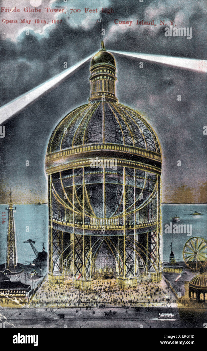 Samuel Friede 's Globe Tower, Coney Island, New York. Fun Fair. 700 pieds de haut, prévue pour le 15 mai 1907. Banque D'Images