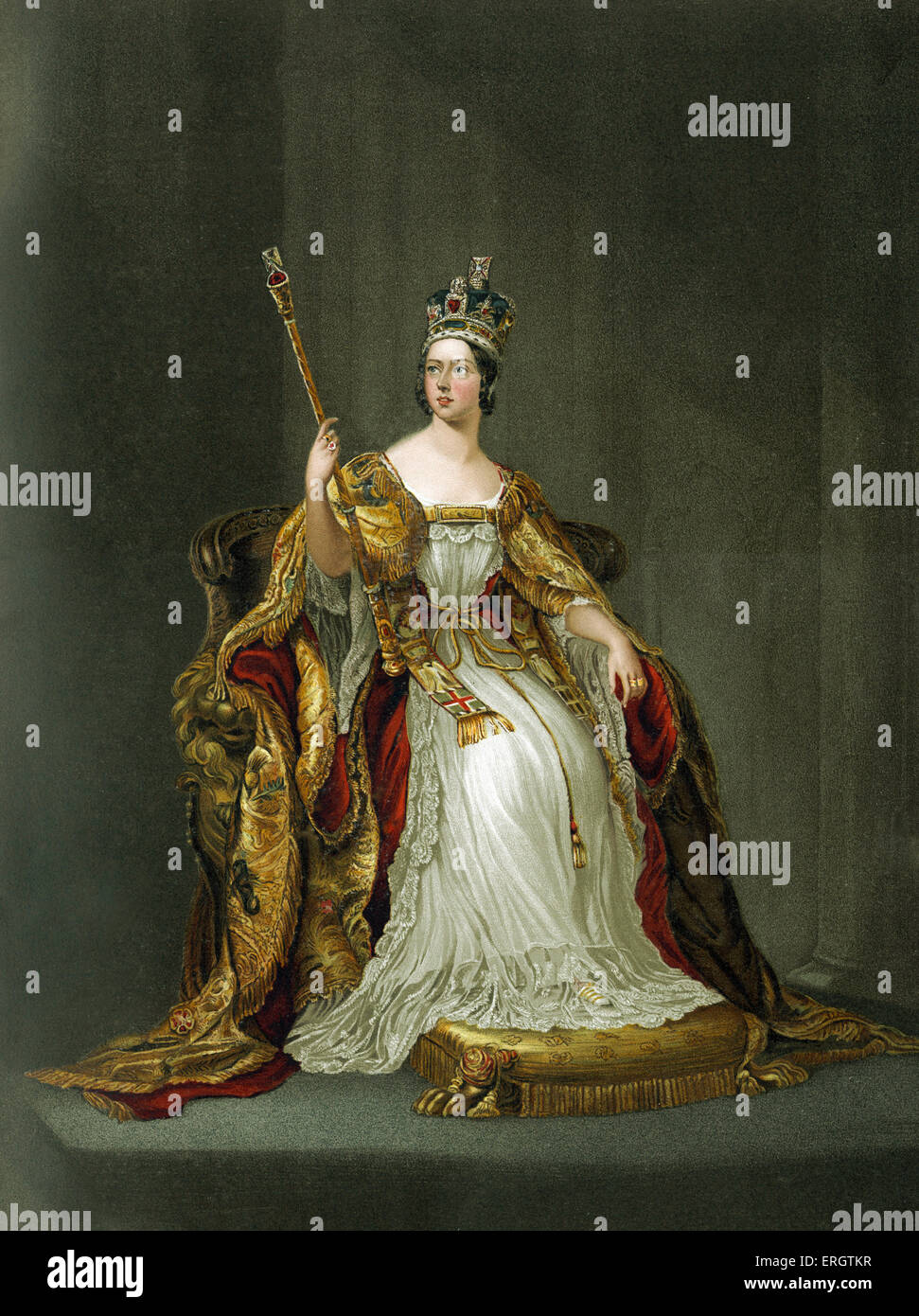 La reine Victoria d'Angleterre - portrait de Sa Majesté en sa robe de couronnement en 1837. 24 mai 1819 - 22 janvier 1901. Banque D'Images