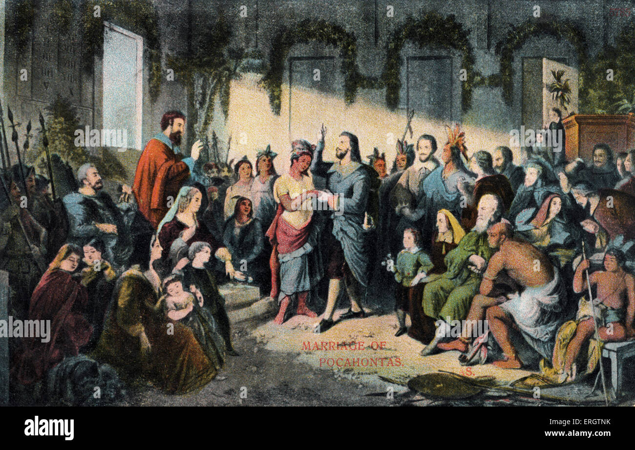 Pocahontas (plus tard Rebecca Rolfe) - le mariage de Natif américain à l'Anglais John Wolfe, 5 avril 1614. Pocahontas : ch. Banque D'Images