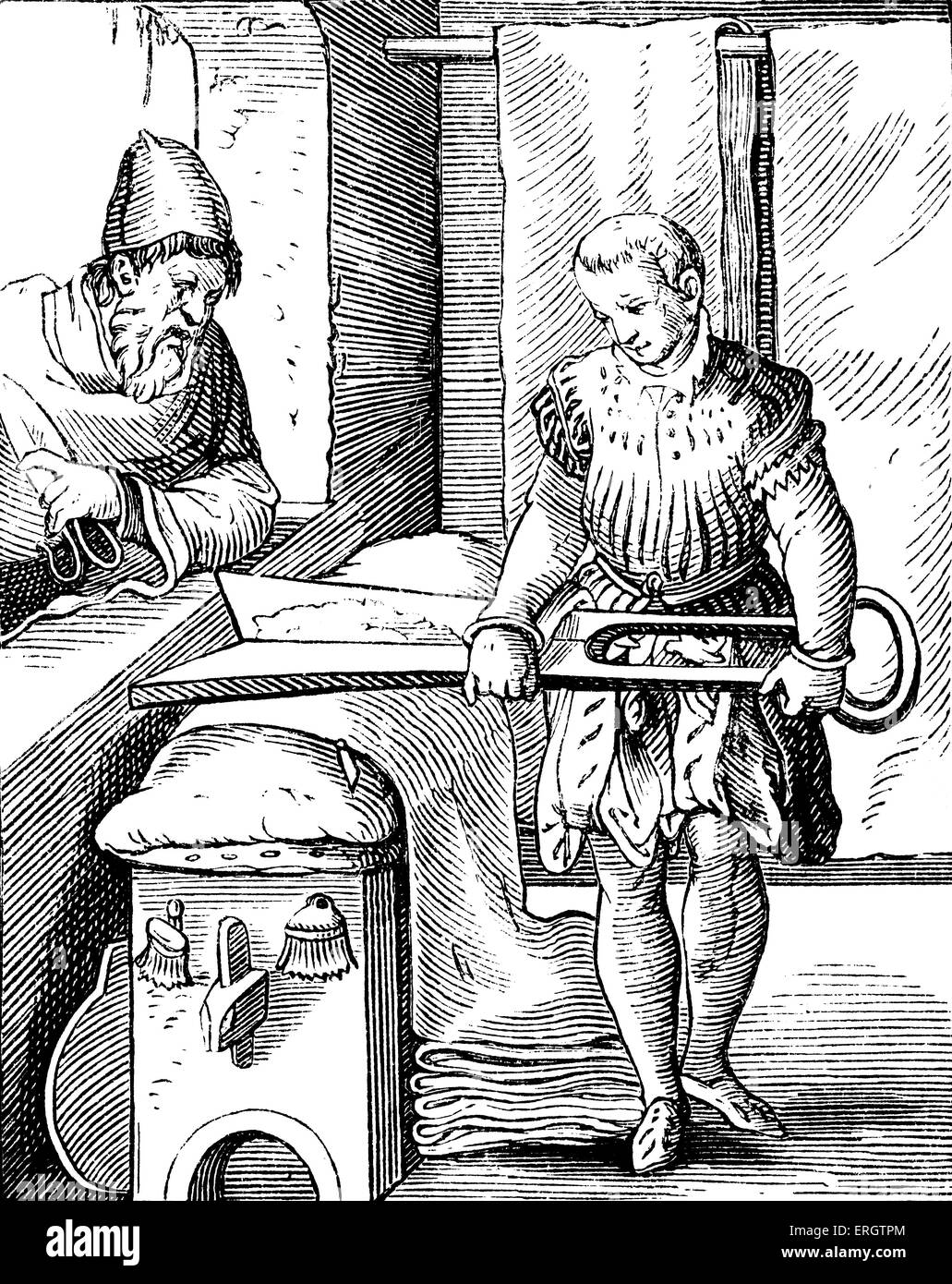 Clothworker dans son atelier, 16ème siècle. Guild. Guildes. Trade Corporation. Les sociétés. Gravure de Jost Amman, Swiss Banque D'Images