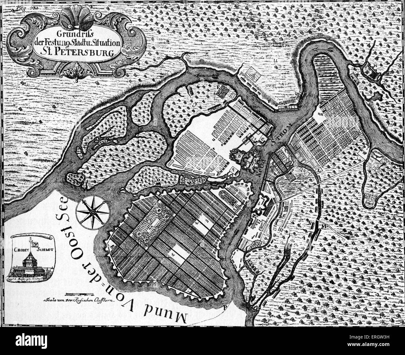 Saint Pétersbourg - plan de la ville russe, 1738. Gravure de 'Das veränderte Russland" (l'évolution de la Russie), publié en Banque D'Images