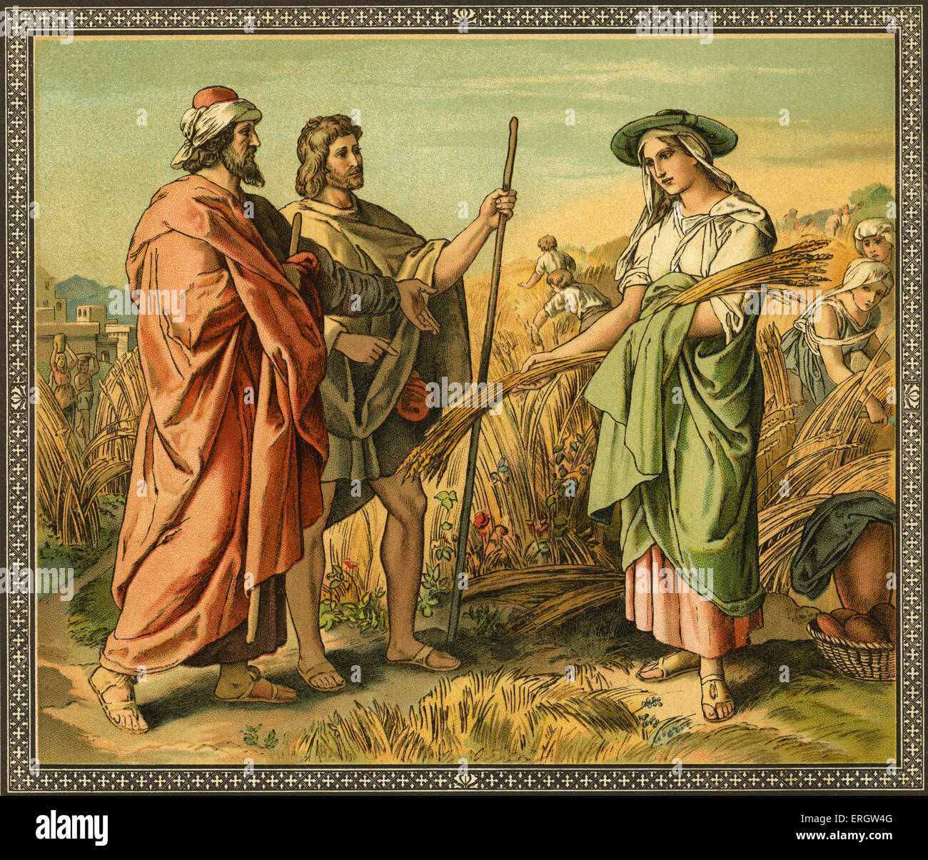 Boaz et Ruth - Boaz, Ruth's, kisnsman lui permet de récupérer de la récolte reste dans ses champs.à partir de récits, de l'Ancien Testament Banque D'Images