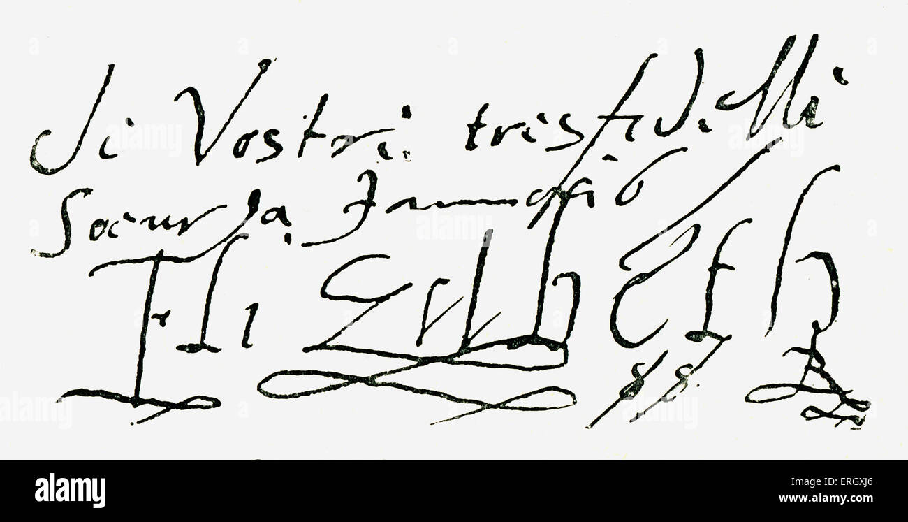 La reine Elizabeth's signature : Reine d'Angleterre et de la Reine de l'Irlande à partir du 17 novembre 1558 jusqu'à sa mort, le 7 septembre 1533 - 24 mars 1603. Banque D'Images