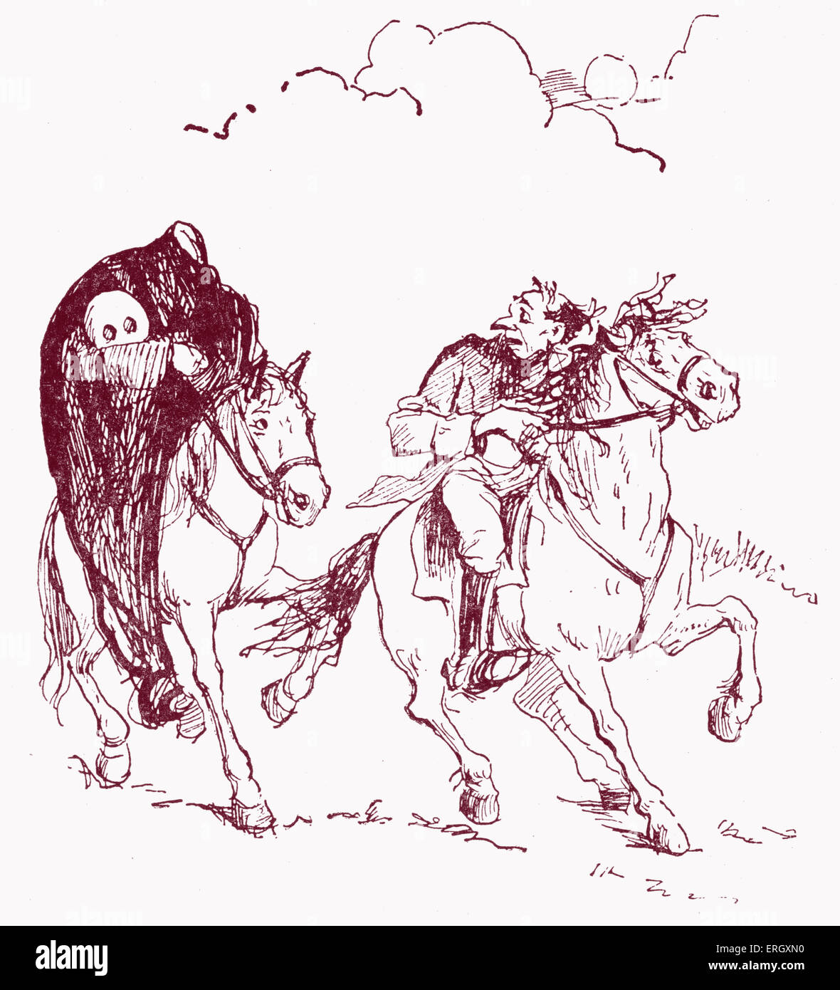 'La légende de Sleepy Hollow" de Washington Irving. Cavalier sans tête pourchassé par avec la tête sous son bras.WIFI : l'auteur américaine, 3 Banque D'Images