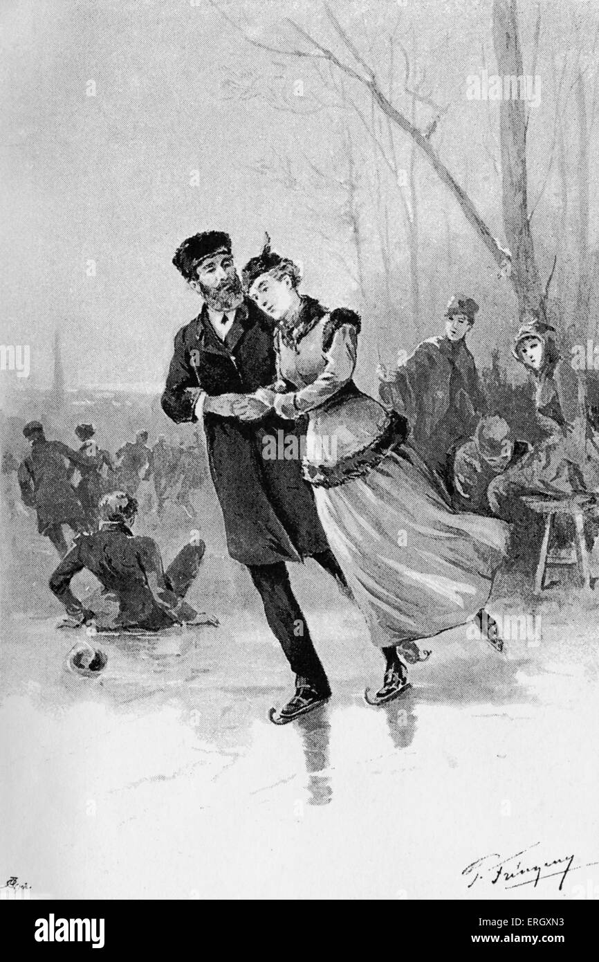 Anna Karénine par Léon Nikolaïevitch Tolstoï. Illustrations de Paul Frenzeny. Sous-titre suivant : 'Levin et Kitty sur la glace". LNT Banque D'Images