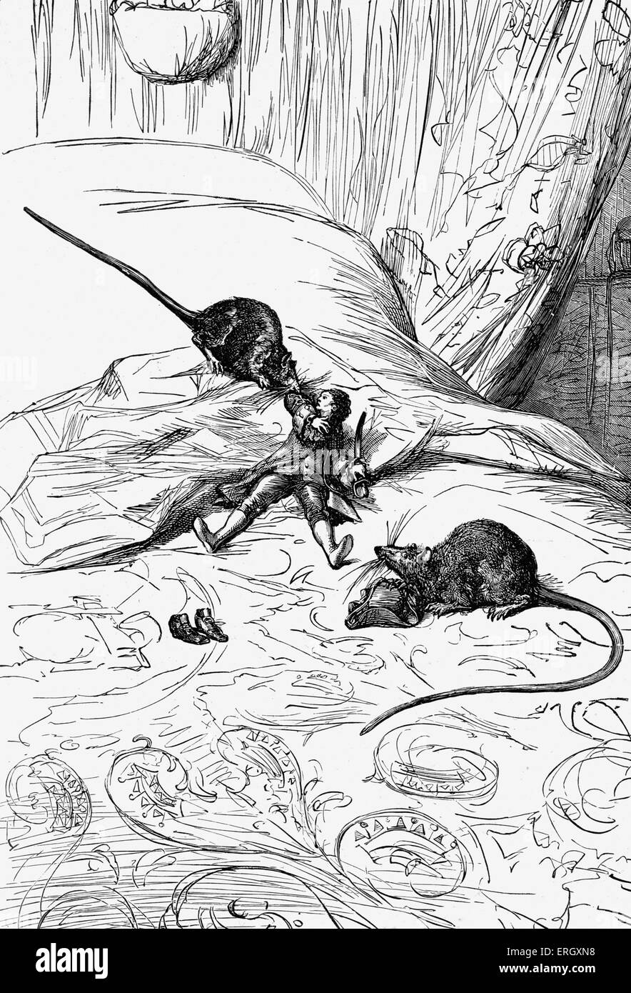 Les Voyages de Gulliver - roman de Jonathan Swift. Partie II : un voyage à Brobdingnag. Chapitre I. Illustration par Thomas Morten (1836 Banque D'Images