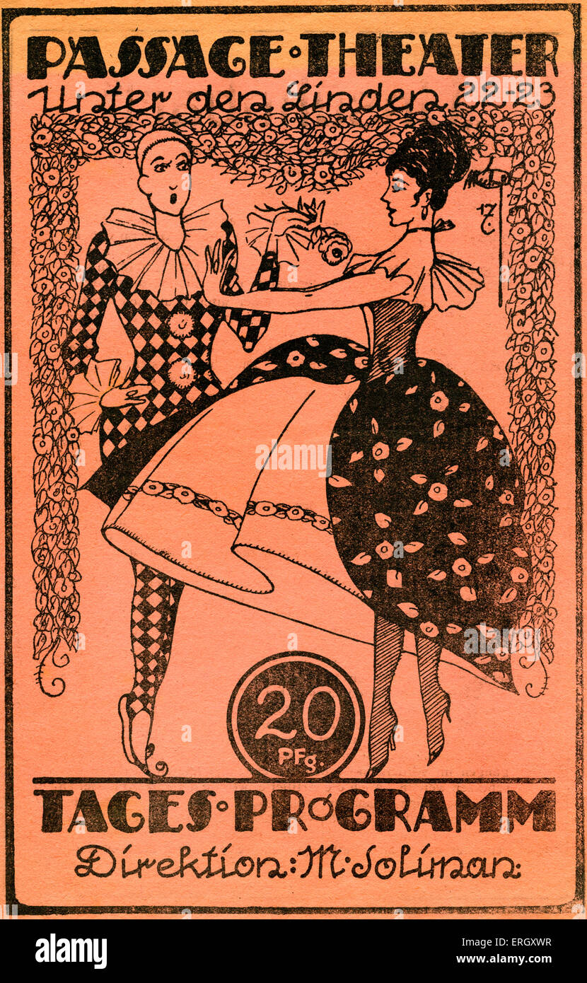 Passage 'Theatre'. 1920 programme cinéma de Berlin. Couvercle avant