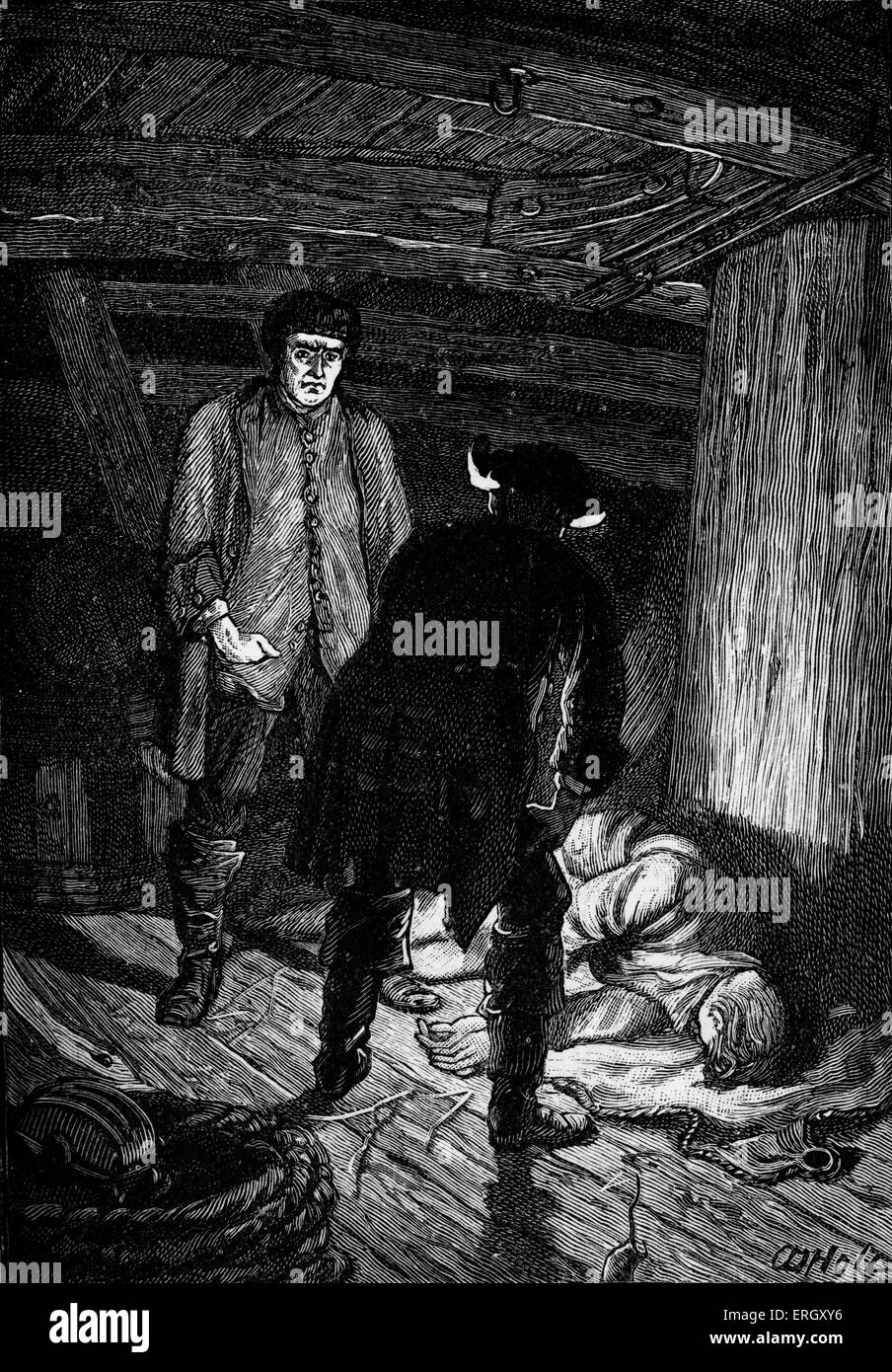 Enlevé par Robert Louis Stevenson. Illustration par W.B.trou. Sous-titre suivant : 'Hoseason portait sur '. Rl : romancier écossais, Banque D'Images