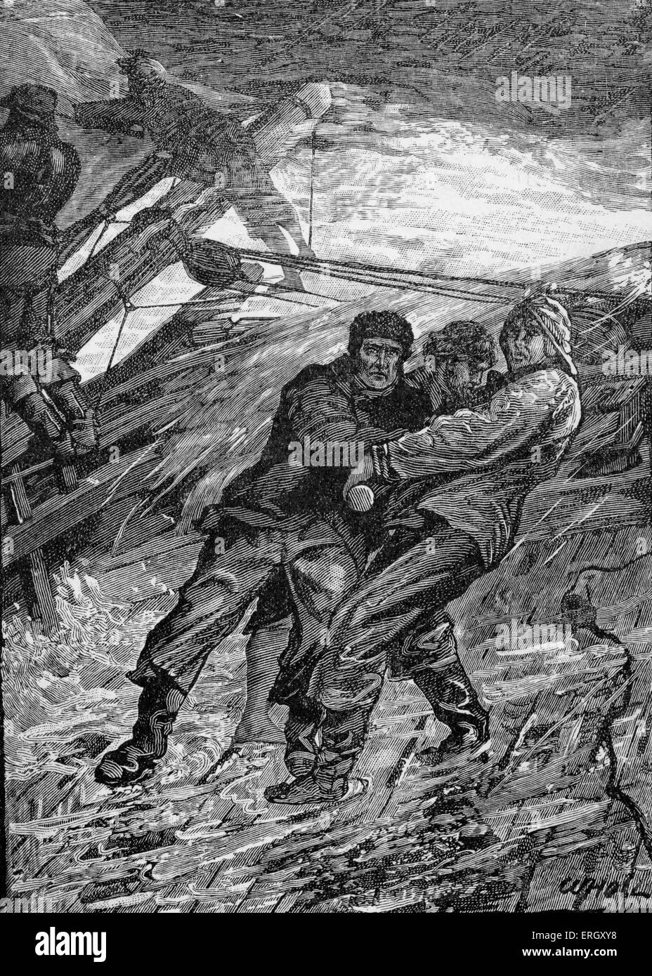 Enlevé par Robert Louis Stevenson. Illustration par W.B.trou. Sous-titre suivant : "Deux mains étaient mis à la barre, et hoseason Banque D'Images